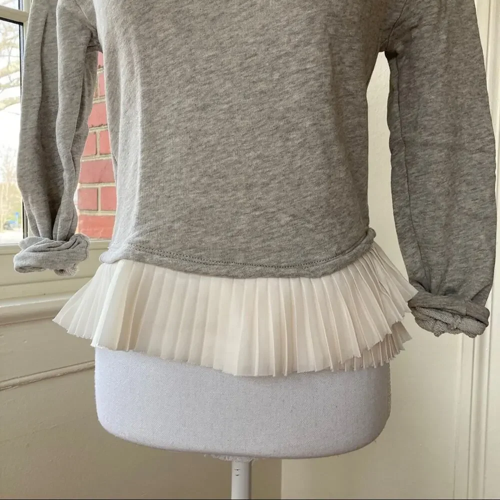 J. Crew Ruffle Hem Sweater XXS Grey / Cream